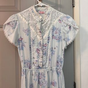 Gunne Sax Blue Floral Dress with Lace Details